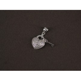 Dije de Plata corazón candado pavé 22mm