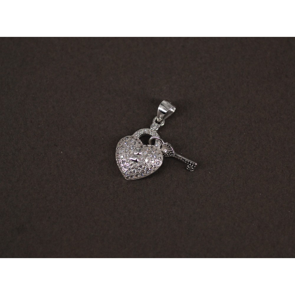 Dije de Plata corazón candado pavé 22mm