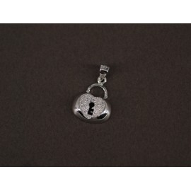 Dije de Plata candado corazón pavé 20mm