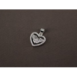 Dije de Plata corazón pave con mariposa 13mm