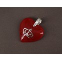 Dije de Plata corazón de resina roja con corona calada 45mm