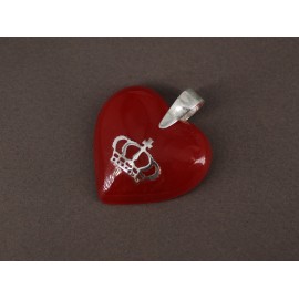 Dije de Plata corazón de resina roja con corona calada 45mm