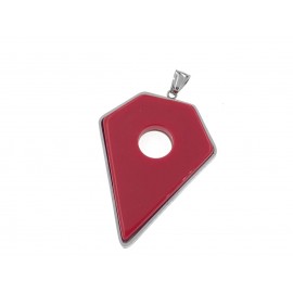 Dije de Acero forma diamante con resina roja 60mm 