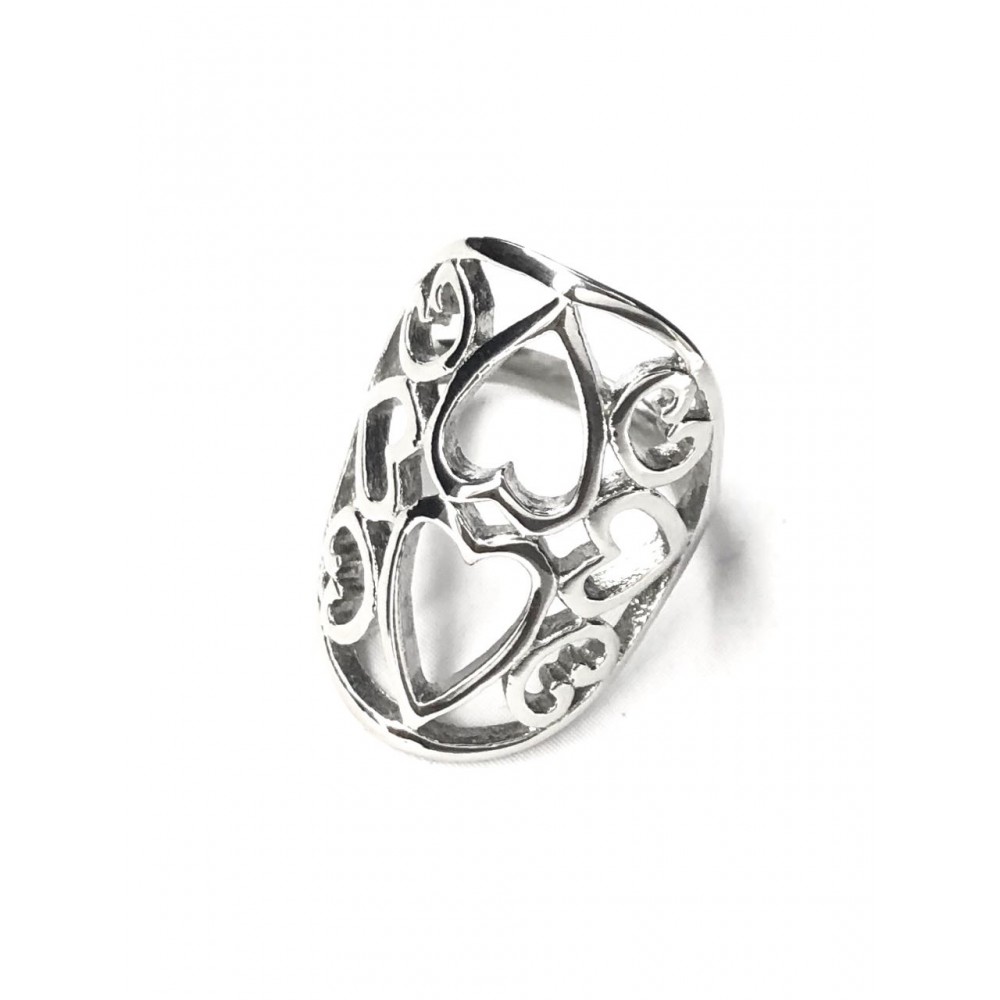 Anillo de Acero oval corazones calados