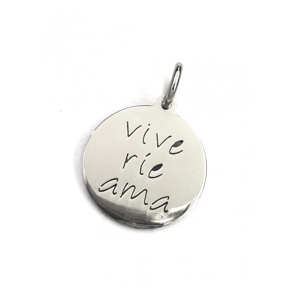 Dije de Acero "vive rie ama" 22mm 