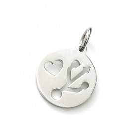 Dije de Acero calado medalla simbolo USB 24mm 
