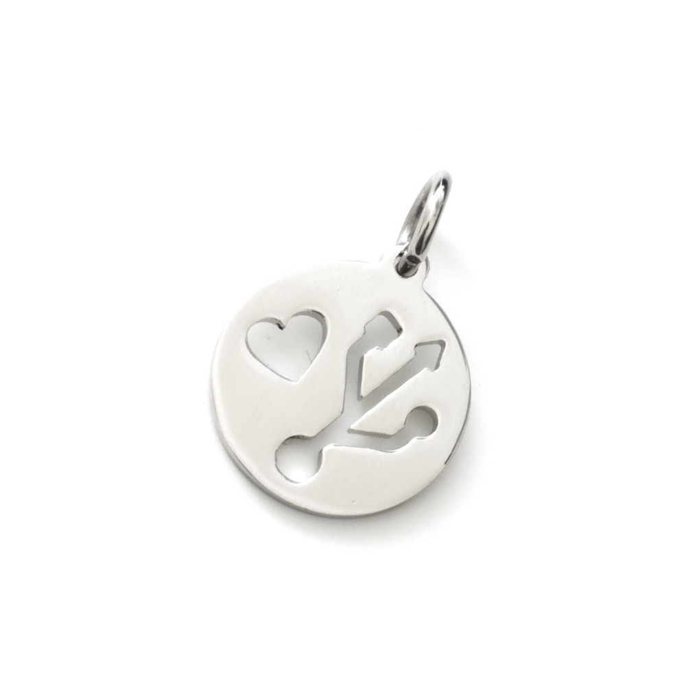 Dije de Acero calado medalla simbolo USB 24mm 