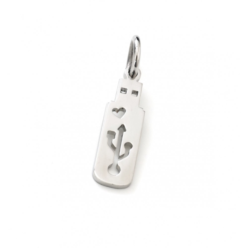 Dije de Acero calado simbolo USB 26mm 