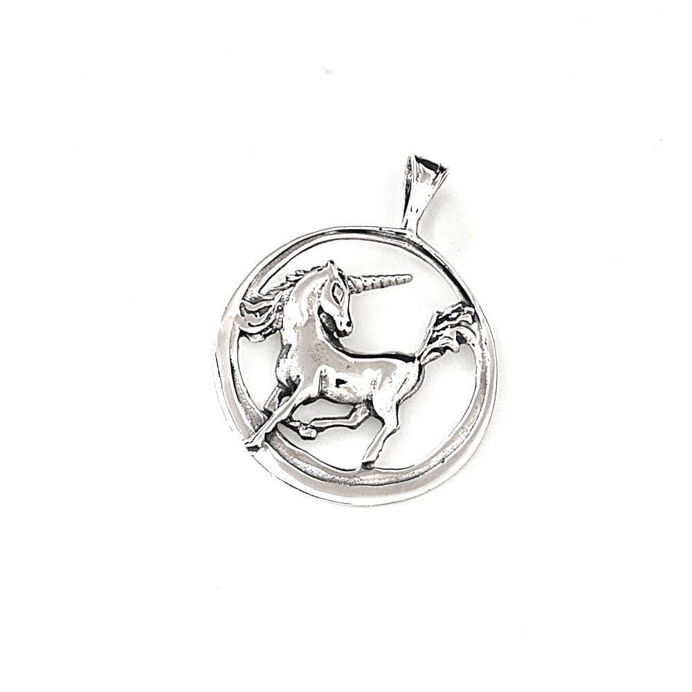 Dije círculo con unicornio calado 24mm