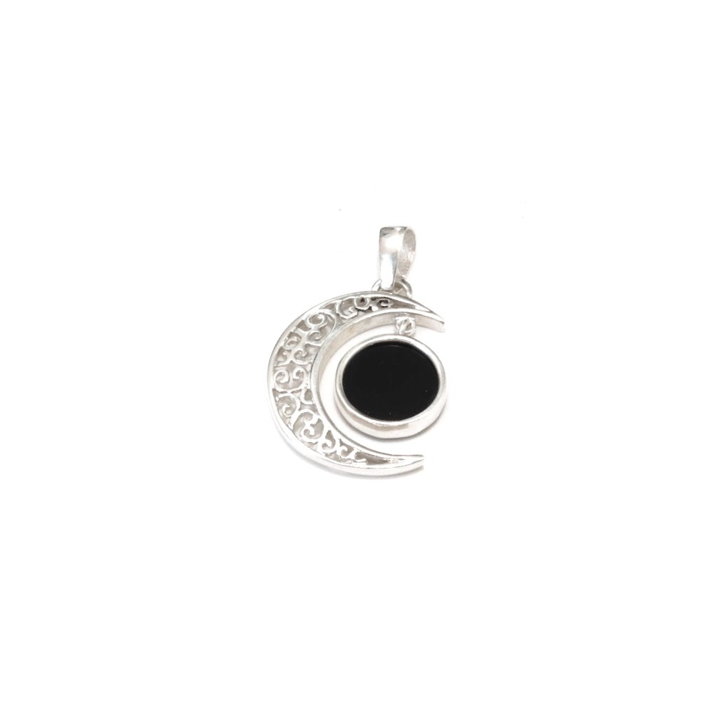 Dije de luna calada con piedra negra 