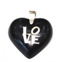 Dije de Plata corazon resina negra love calado