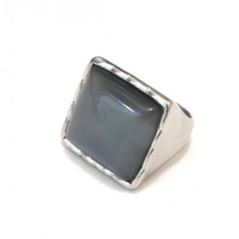 ANILLO sello cuadrado piedra gris