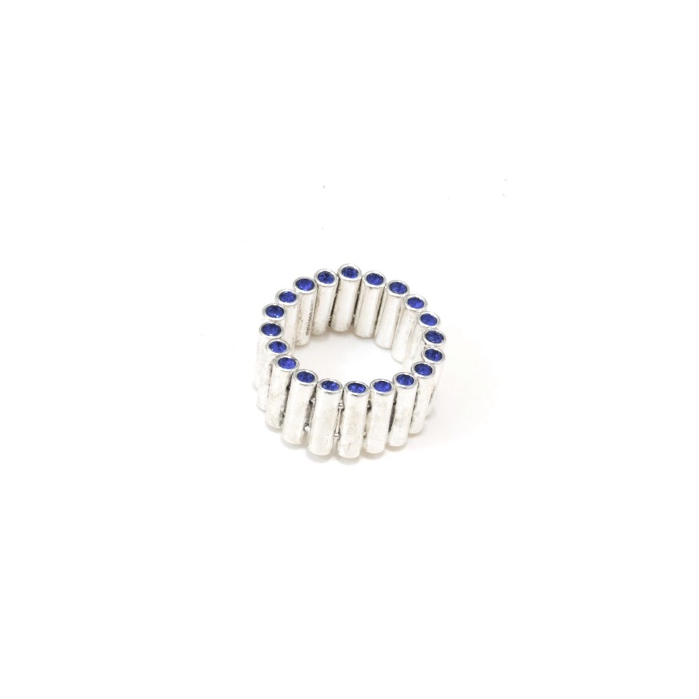 ANILLO Acero blanco barritas stras azul