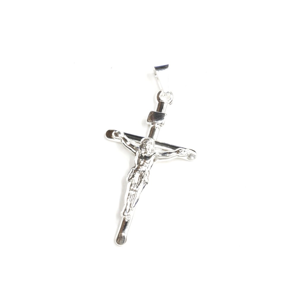 Dije de Acero plateado cruz con Cristo 50mm