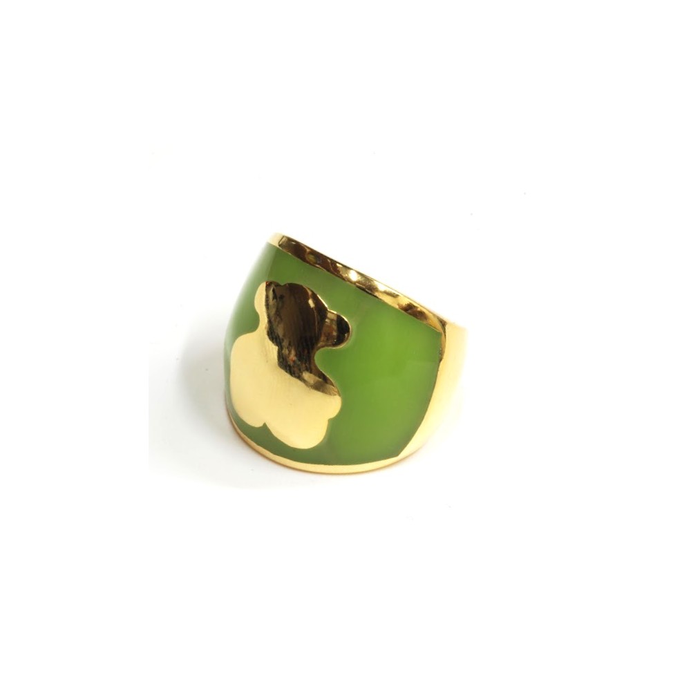 ANILLO cabullon dorado c/oso y esmalte verde