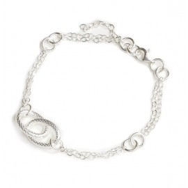 Pulsera doble espejito con argollas y ovalos esmerilados 21cm