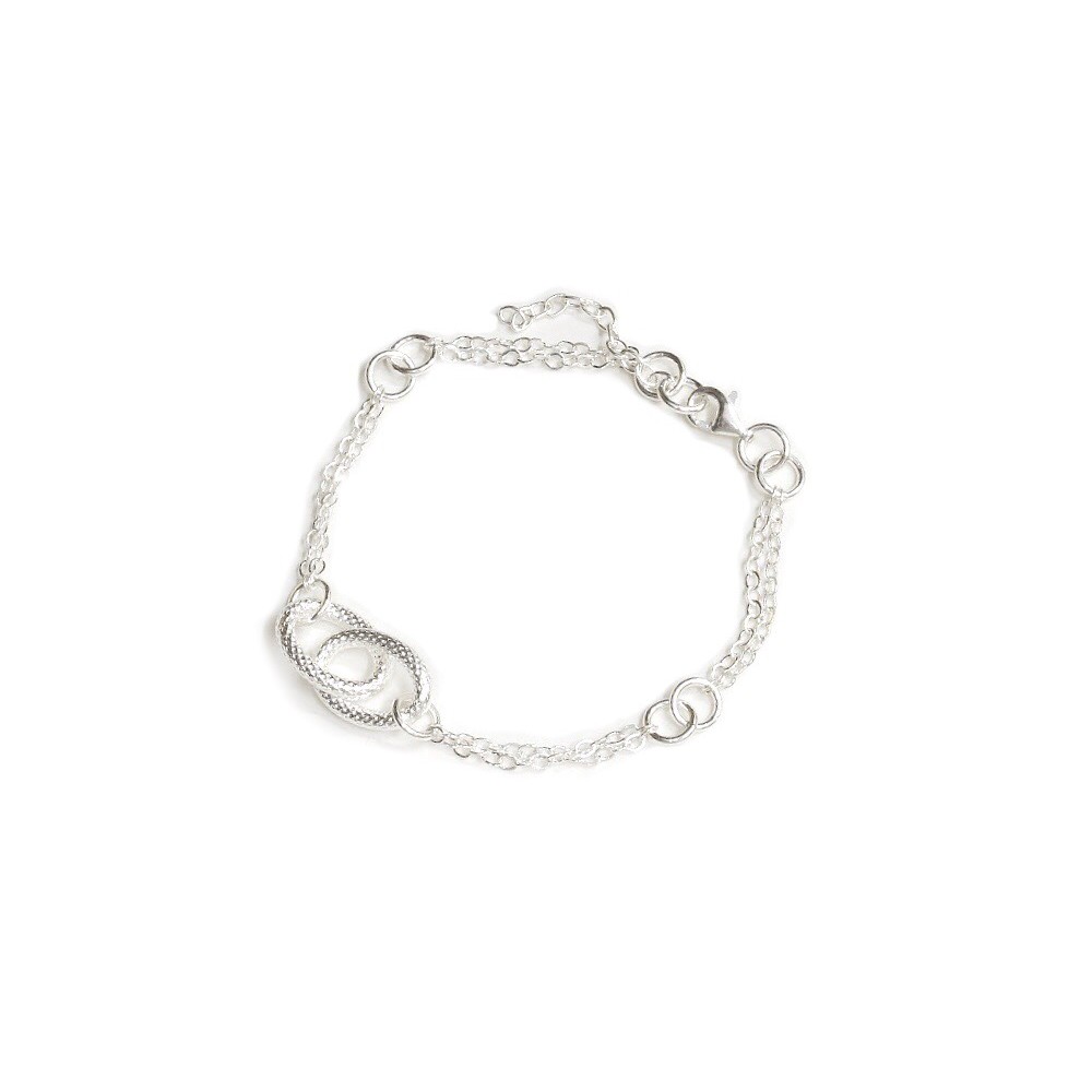 Pulsera doble espejito con argollas y ovalos esmerilados 21cm