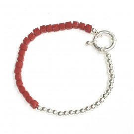 Pulsera media entramada con bolitas cristales rojo y marinero 18cm 