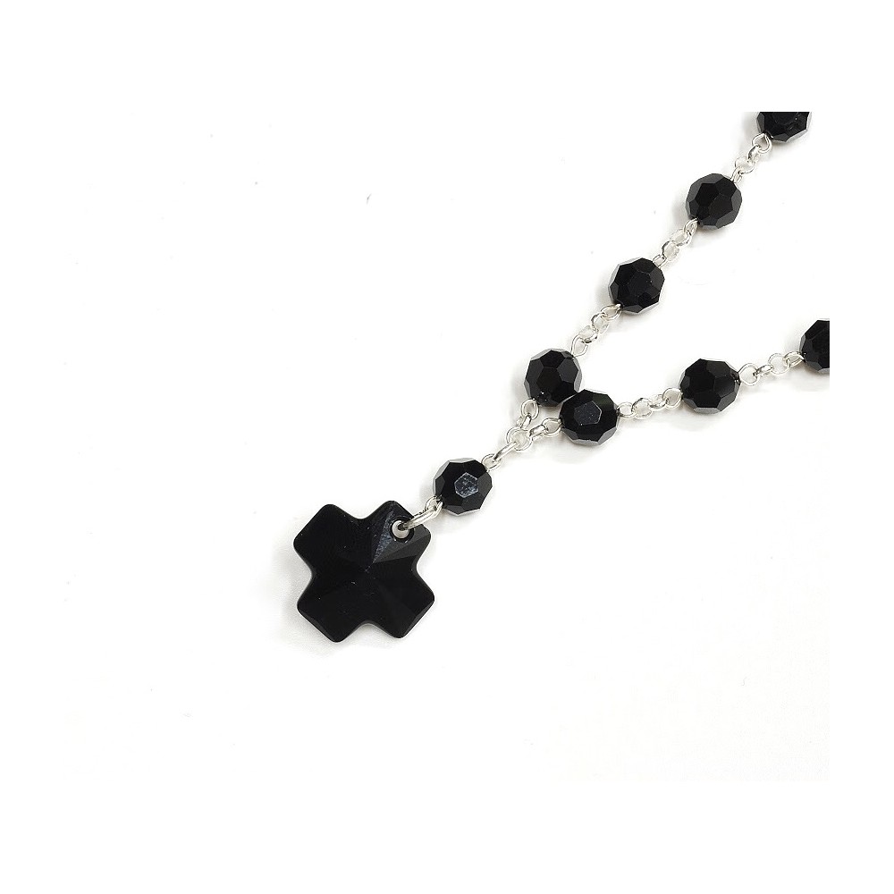 Denario de Plata cristal negro con cruz del equilibrio