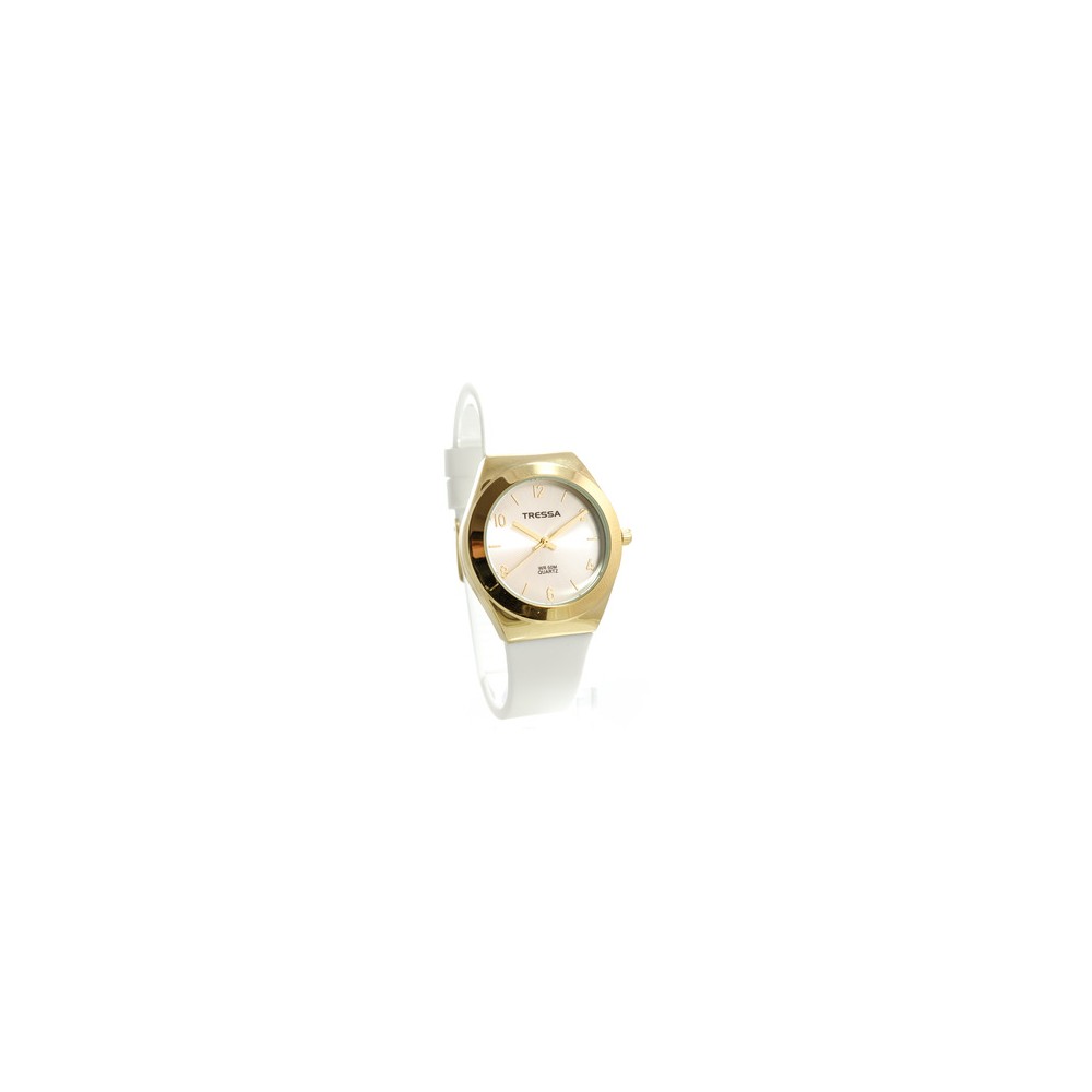 Reloj tressa sumergible blanco y dorado 34mm