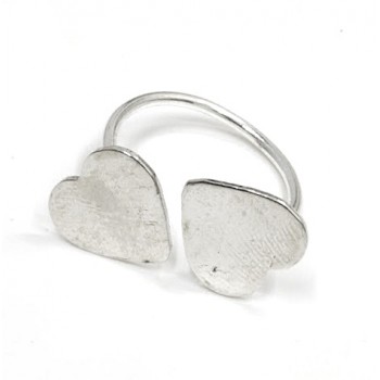 Anillo de plata doble corazón ajustable