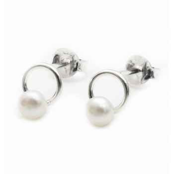 Aros de plata círculo calado con perla 8mm
