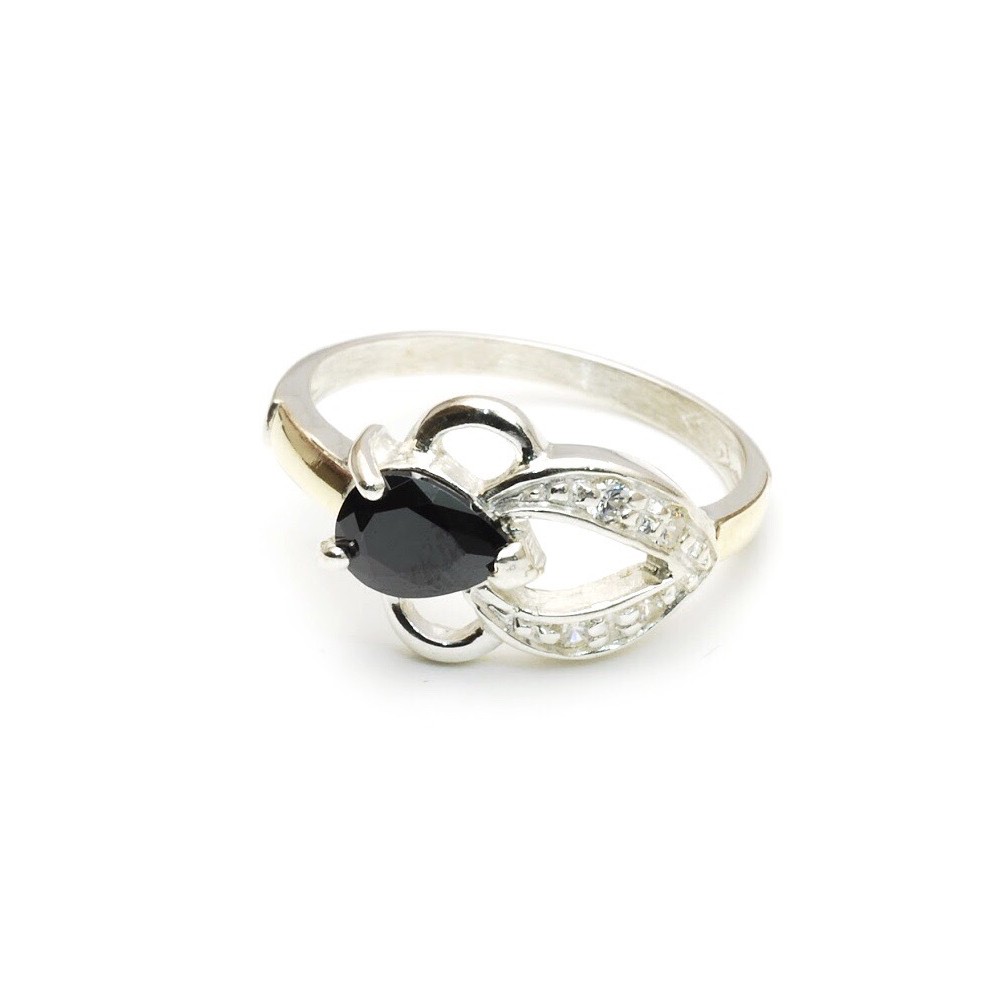 Anillo de plata similar flor de lis cubic negro