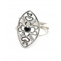 Anillo de Plata flor calada centro cubic negro 22mm