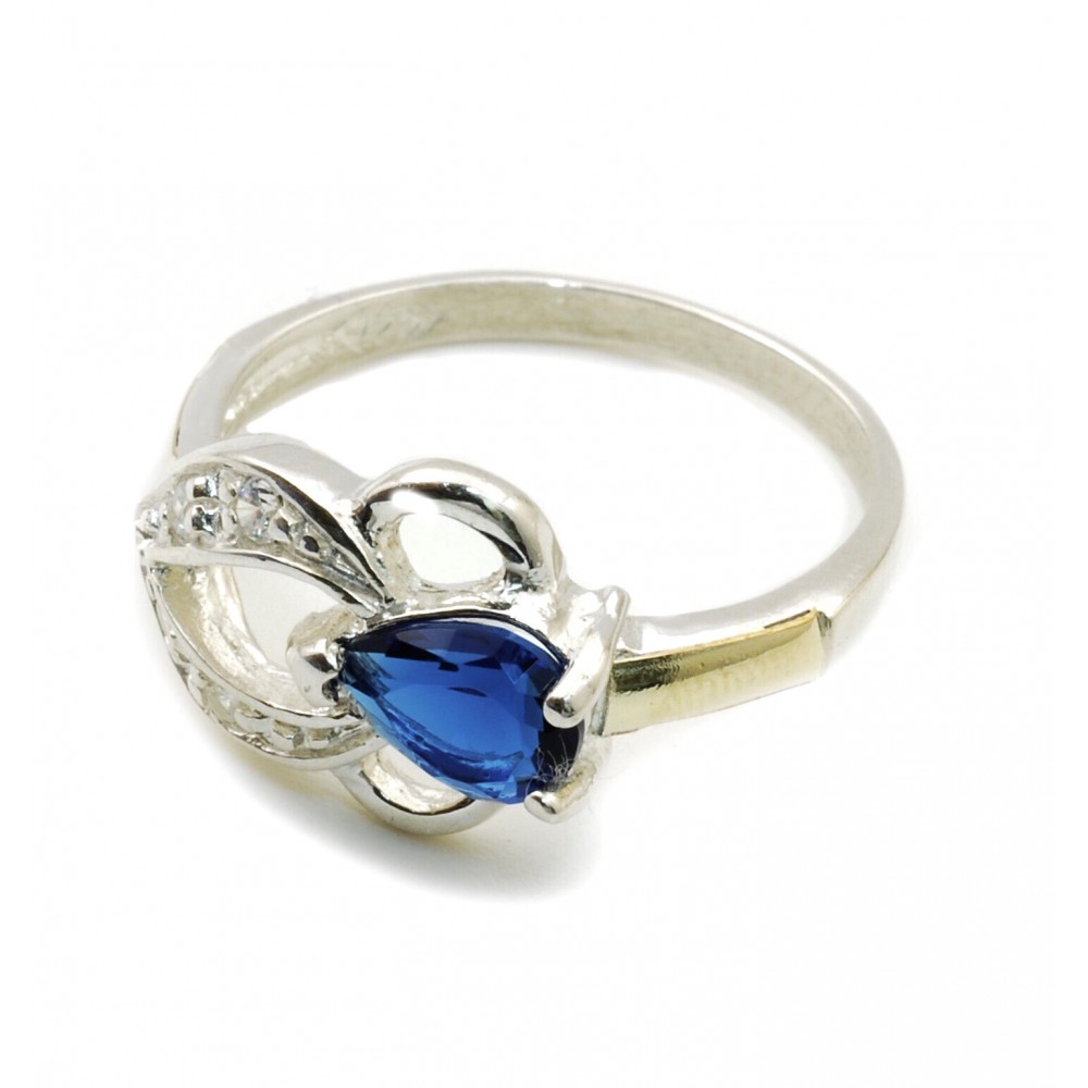 Anillo de plata similar flor de lis cubic azul 