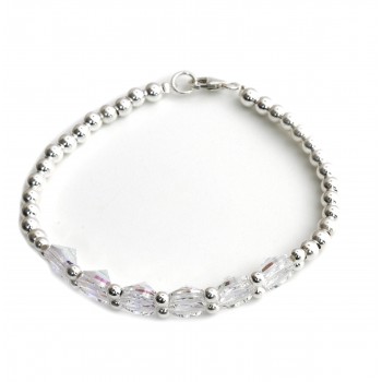 Pulsera de plata bolitas con puas cristal 18cm