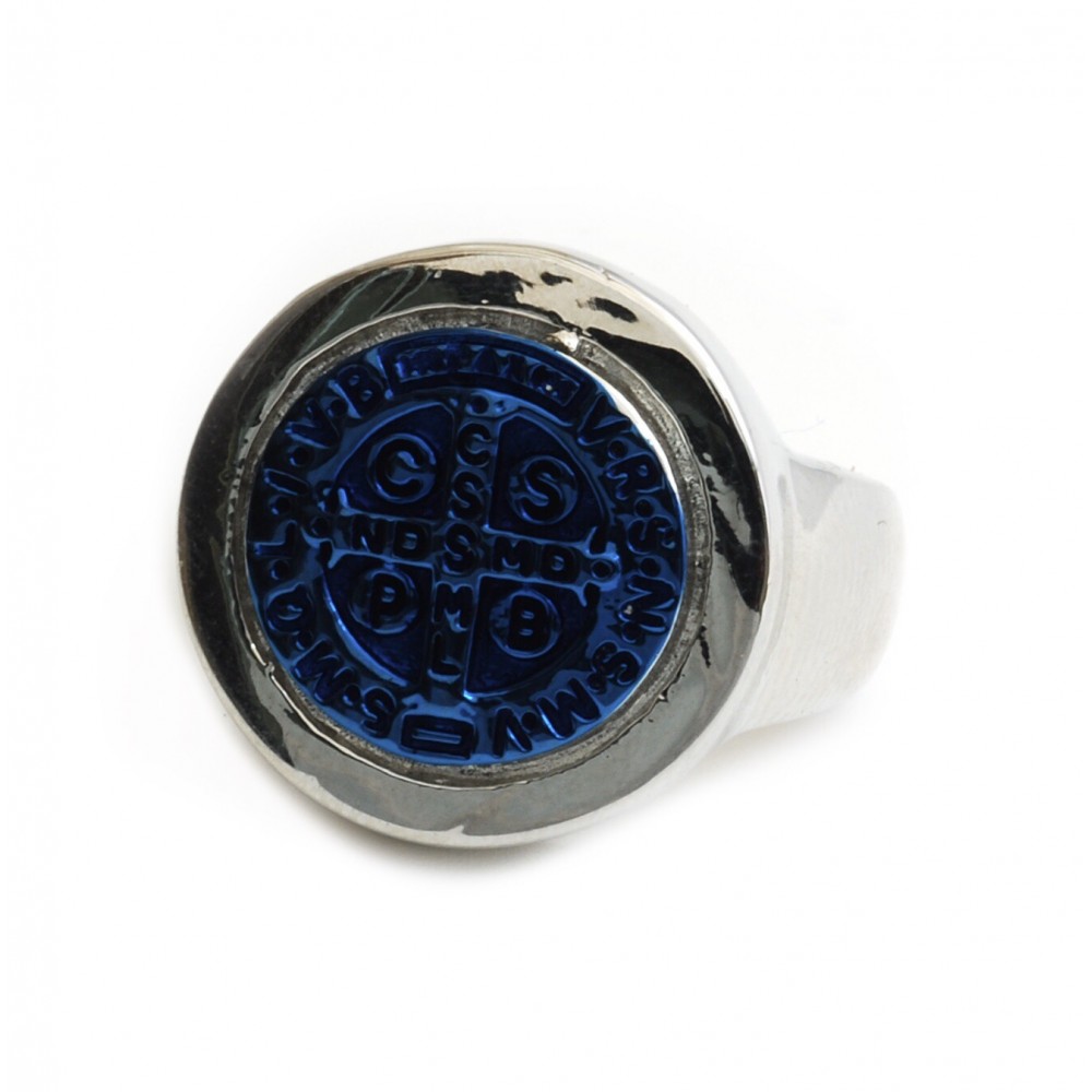 ANILLO sello con san benito ionizado azul