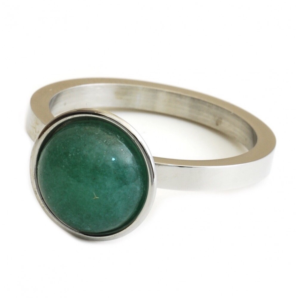 Anillo de Acero con botón verde