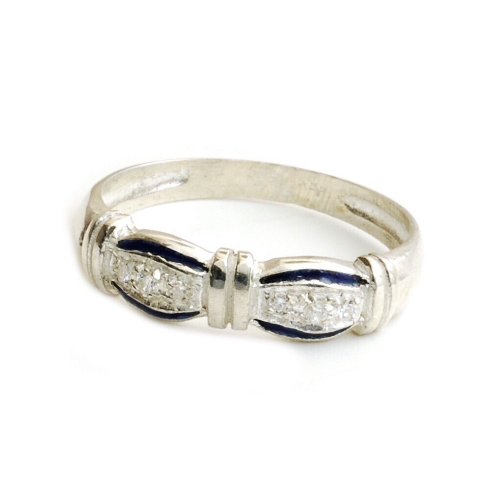 Anillo de plata ovalos borde azul con pavé 