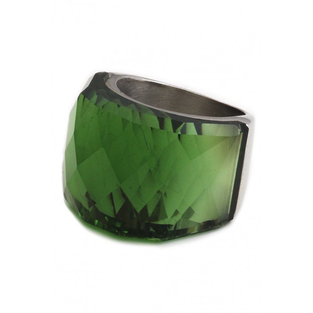 Anillo de Acero cristal facetado verde
