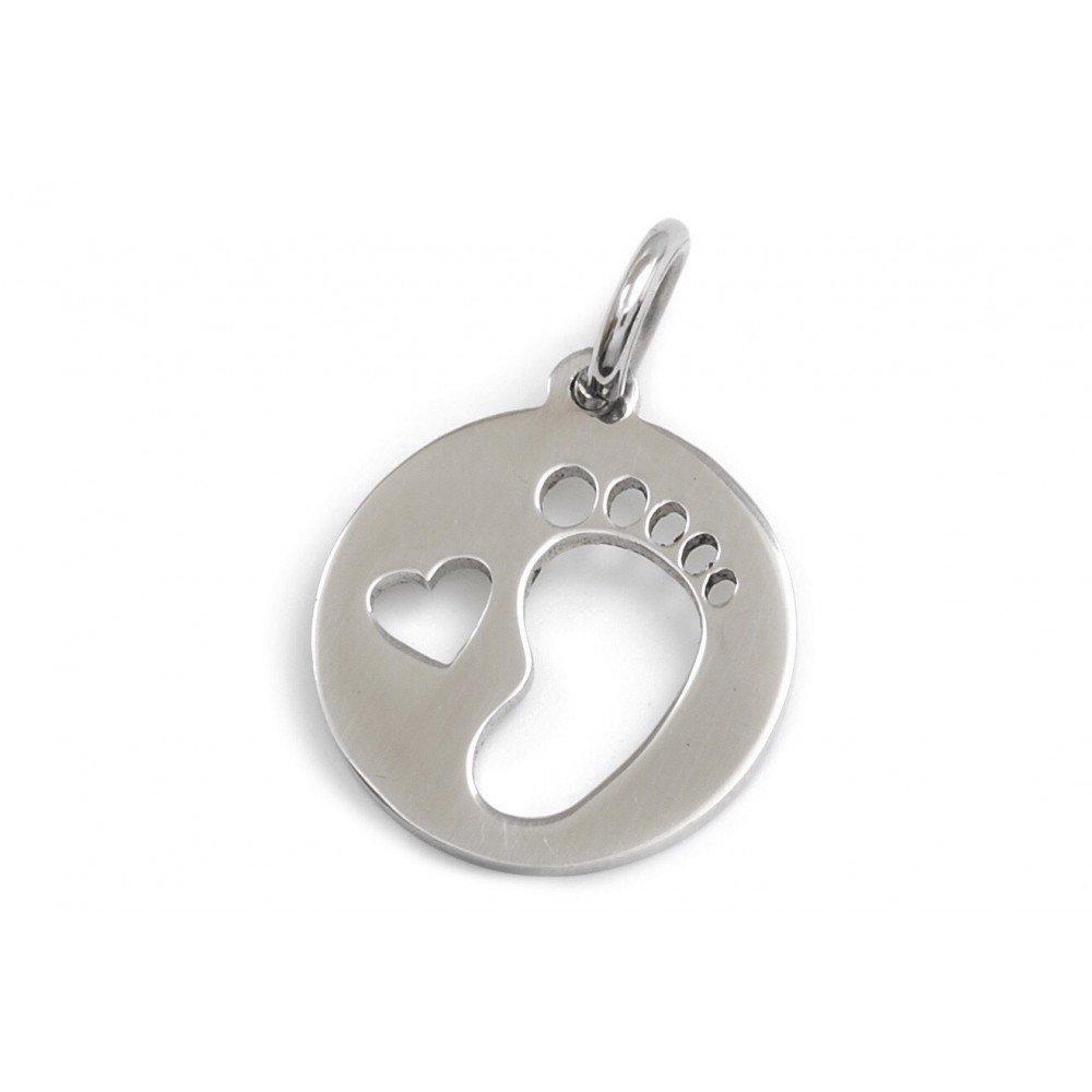 Dije de Acero pies con corazón calado 22mm 