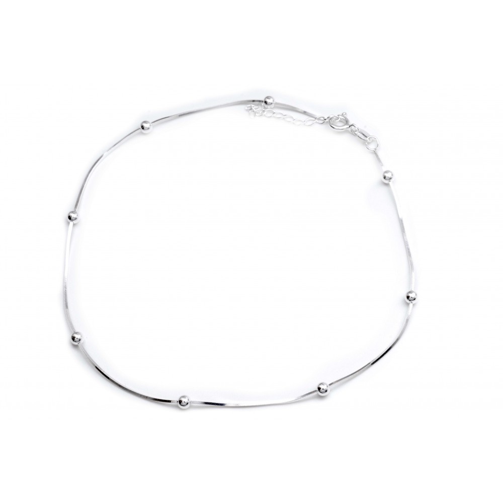 Pulsera de plata clapton cuadrada con una bolita 1mm 18cm 