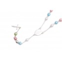 Rorsario de Acero plateado con perlas de colores 4mm 60cm