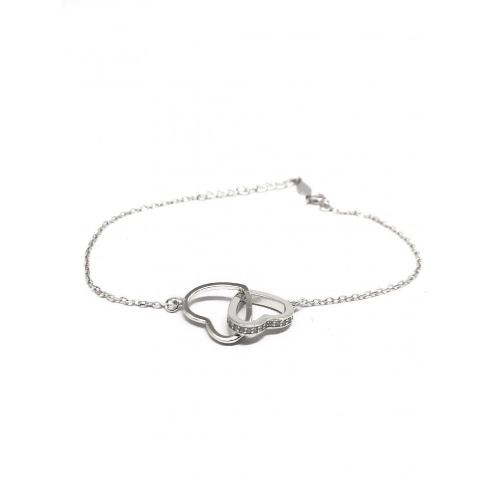 Pulsera de Plata corazones entrelazados micropavé 12mm 16cm 