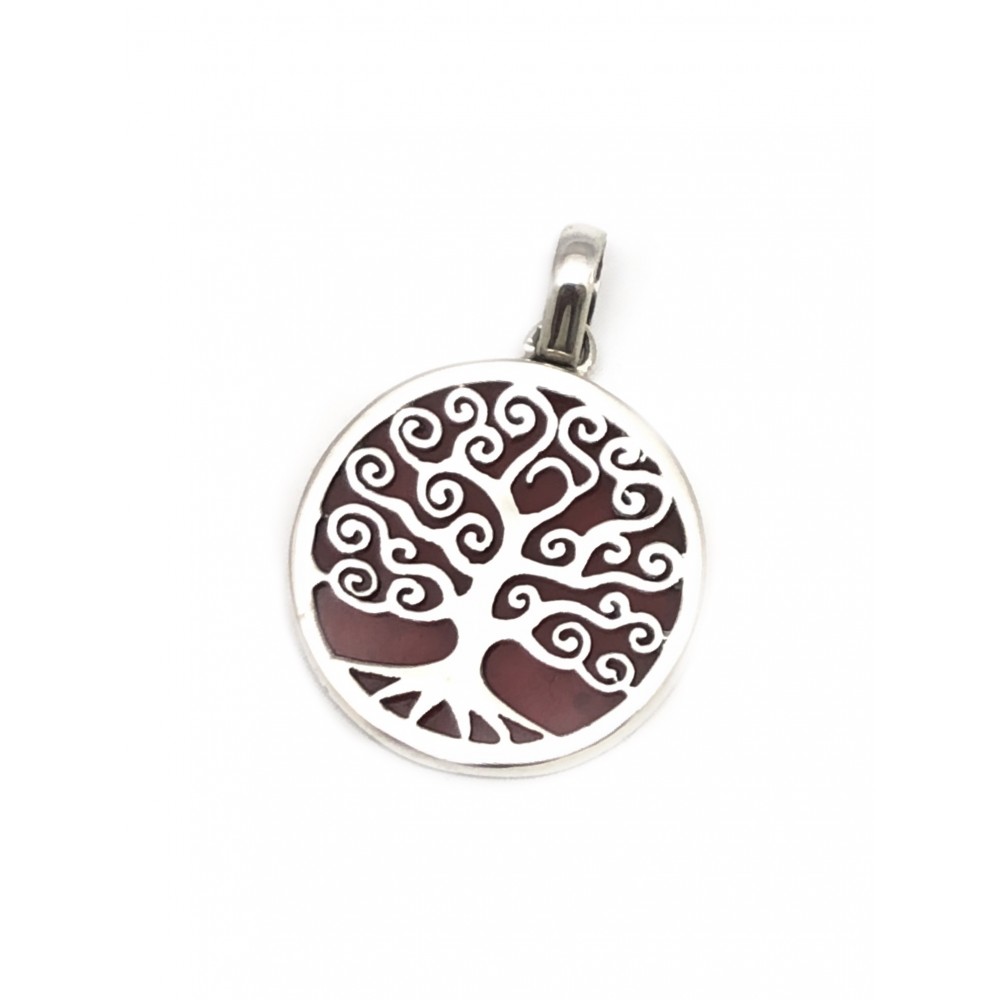 Dije de Plata arbol fondo rojo 26mm