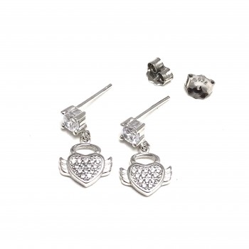 Aros grifa con corazon pave colgante