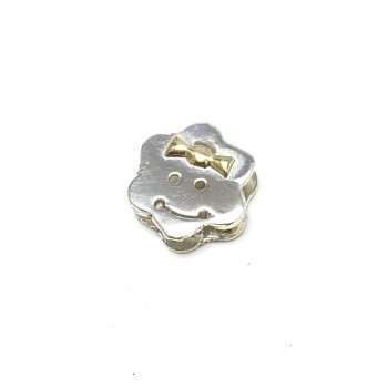 Dije carita flor con moño de oro 10mm