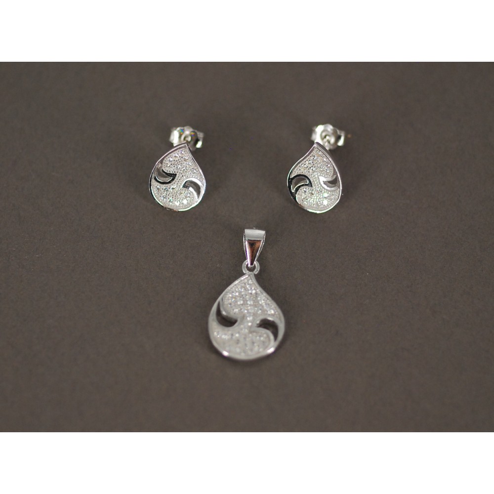 Set de Plata aros y dije gota micro pave